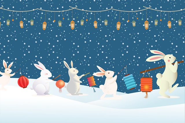 Free rabbits lantern parade martin day illustration