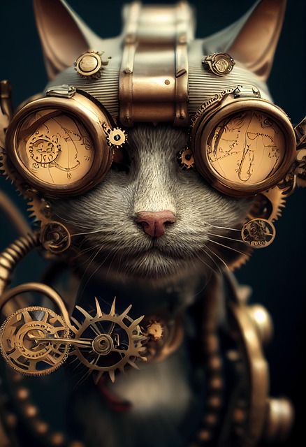 Free steampunk cat animal illustration