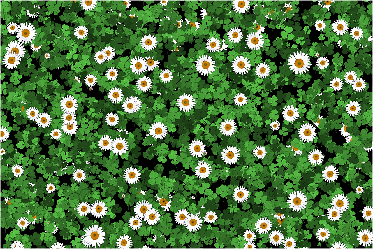 Download free HD stock image of Daisies Clovers Free daisies clovers lawn illustration