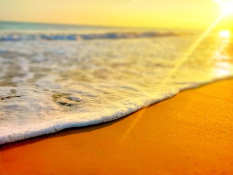 Sonnenuntergang, Meer, Strand, Welle