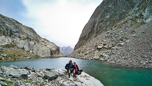 Pirinei, Lac, Excursioniști, Munţi