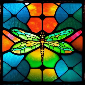 Libélula, Vitral, Ventana, Brillante