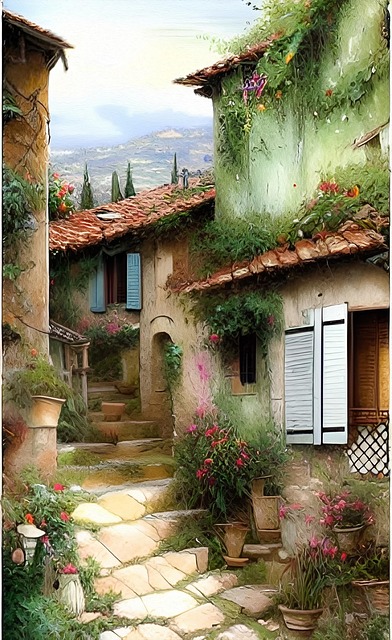 Free tuscany villas cobblestone illustration