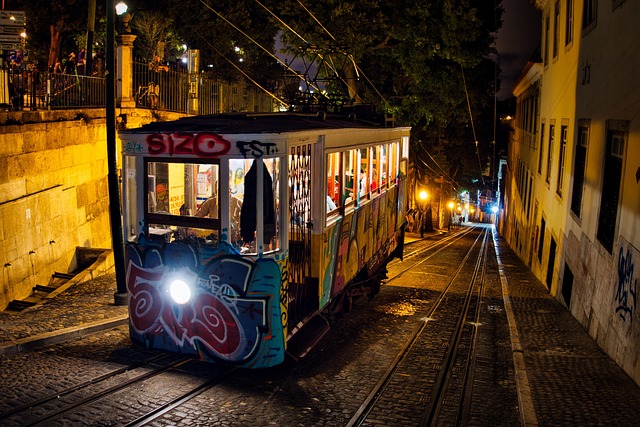 Lissabon, Portugal, Sporvogn, Tog, Nat