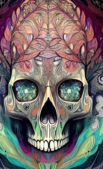 Free skull wallpaper leaves illustration