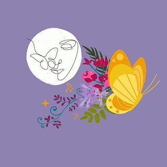Måne, Smuk Kvinde, Sommerfugl, Blomster