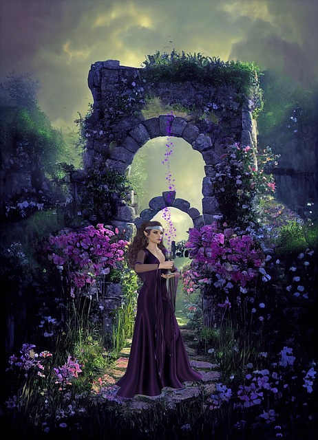 Free mountains stone archway wizard illustration