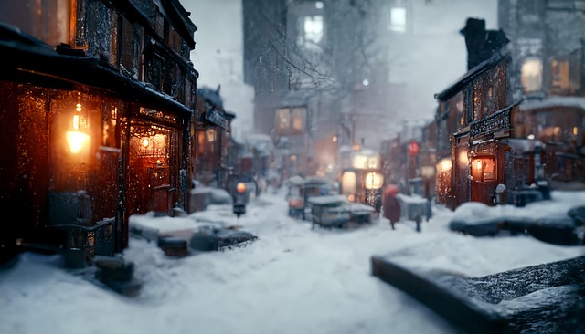 Free street winter scenery illustration