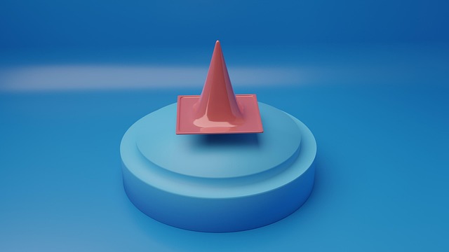 Free traffic cone podium 3d mockup illustration