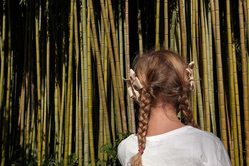 Kind, Flechten, Haar, Stock, Bambus