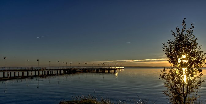 Pier, Puck Baai, Zonsondergang, Zee