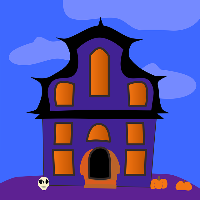 Free haunted house halloween skull vector