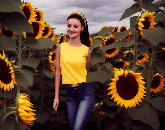 Free sunflower girl woman illustration