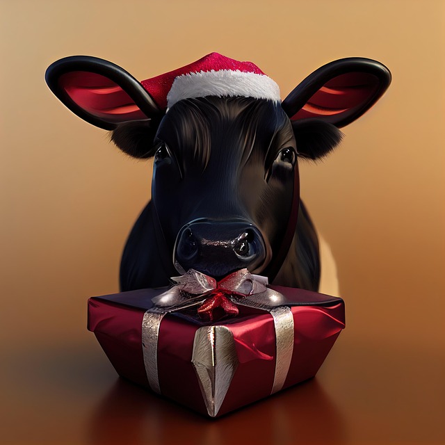 Download free HD stock image of Cow Santa Hat Free cow santa hat gift illustration