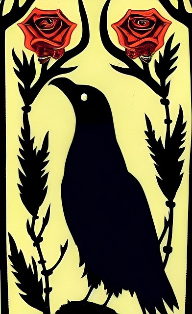 Free raven crow roses illustration