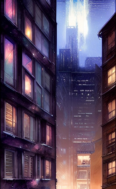 Free city buildings night illustration