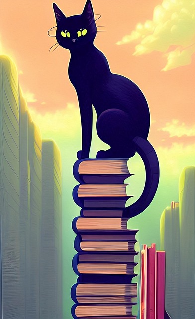 Free cat books city illustration