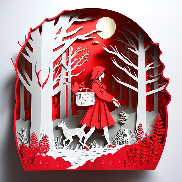 Free little red riding hood wolf girl illustration