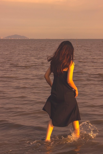 Vrouw, Rug, Wandelen, Alleen, Strand