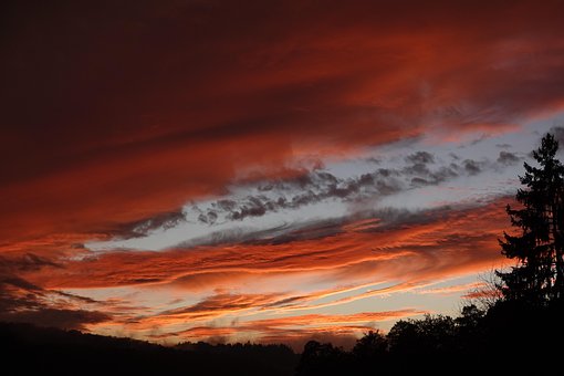 Zonsondergang, Wolken, Hemel