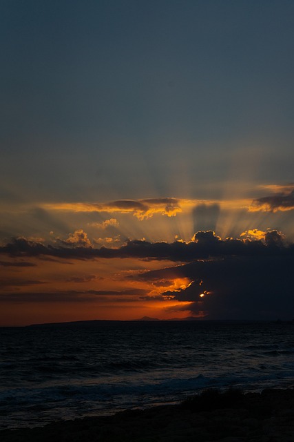 Solnedgang, Skyer, Hav, Horisont