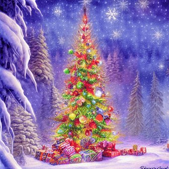 Fantasie, Weihnachten, Aquarell, Baum