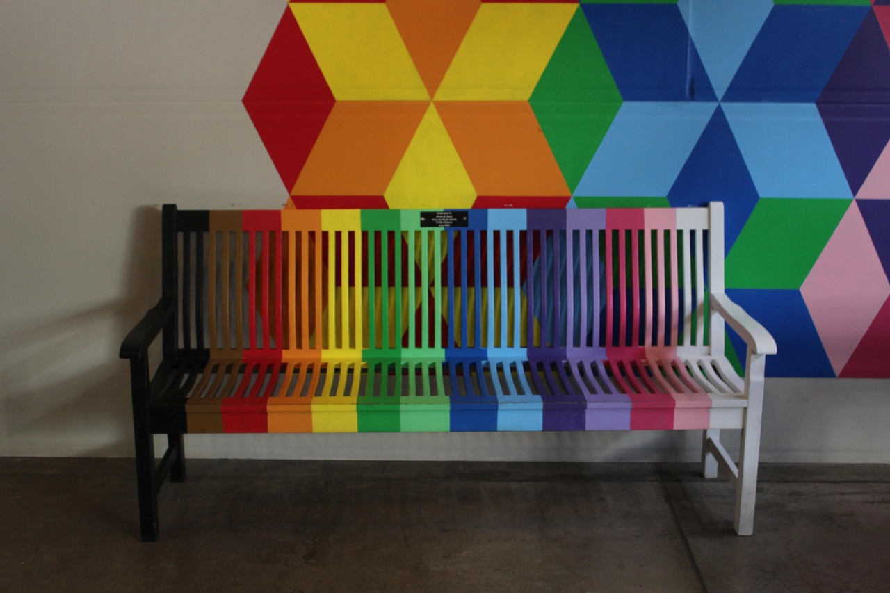 Sitzbank, Kunst, Regenbogen, Bunt