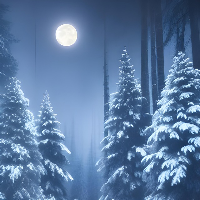 Winter, Schnee, Bäume, Mondlicht, Natur