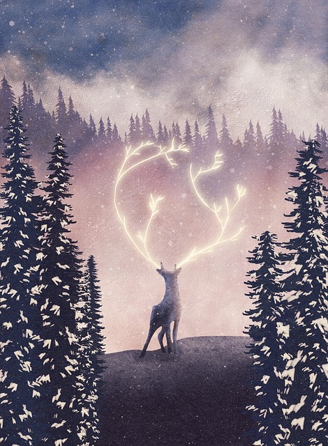 Free deer trees snow illustration