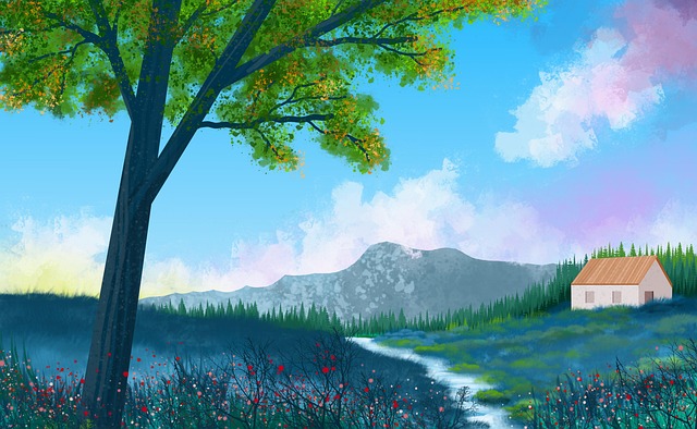 Free landscape background floral background illustration