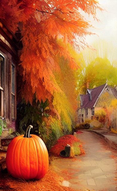 Download free HD stock image of Autumn Fall Free autumn fall village illustration
