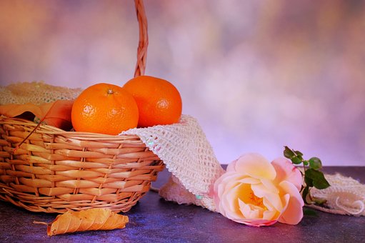 Laranja, Rosa, Cesta, Flor, Ainda Vida