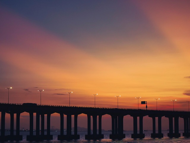 Puesta De Sol, Mar, Puente
