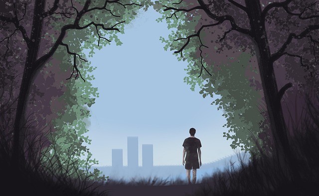 Free hiker trees forest illustration