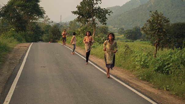 Niños, Chico, Niña, La Carretera