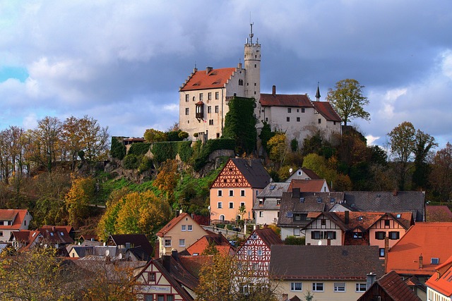 summit castle, castle complex, castle, building, houses, middle ages, town, urban, landscape