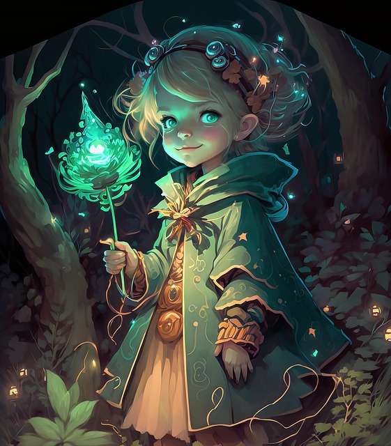 Free little girl fairies fireflies illustration
