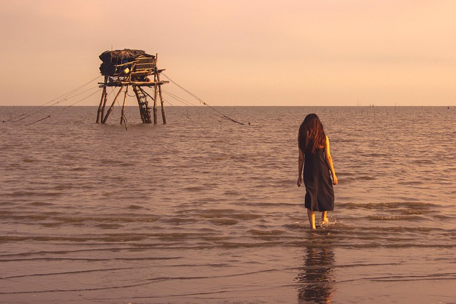 Vrouw, Strand, Zonsondergang