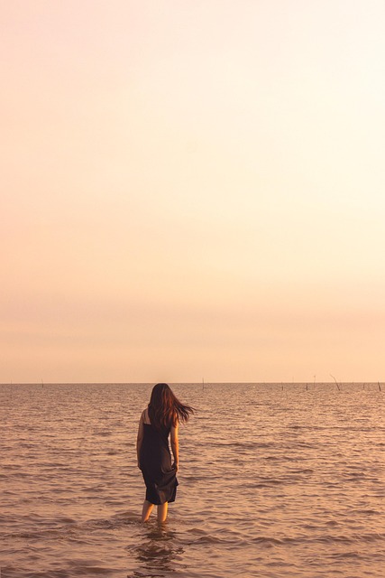 Vrouw, Strand, Zonsondergang