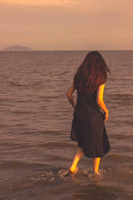 Vrouw, Strand, Zonsondergang