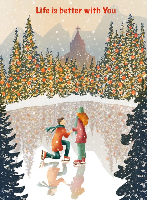 Eisbahn, Natur, Paar, Vorschlag, Liebe