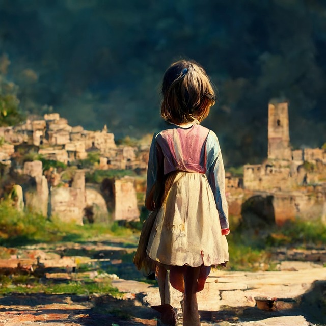 Free girl back view ruins illustration