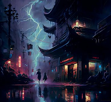 Tokio, Japón, Ciudad, Noche, Trueno