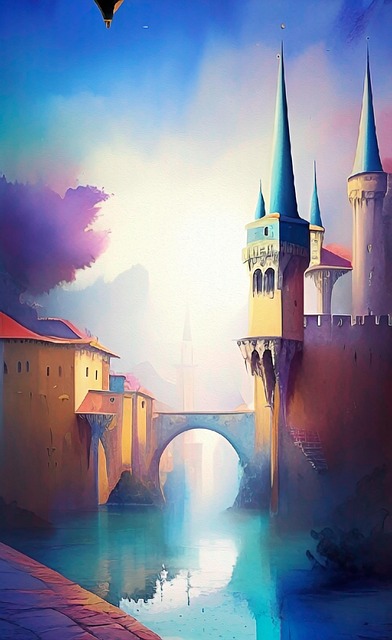 Download free HD stock image of Bridge Castle Free bridge castle landscape illustration