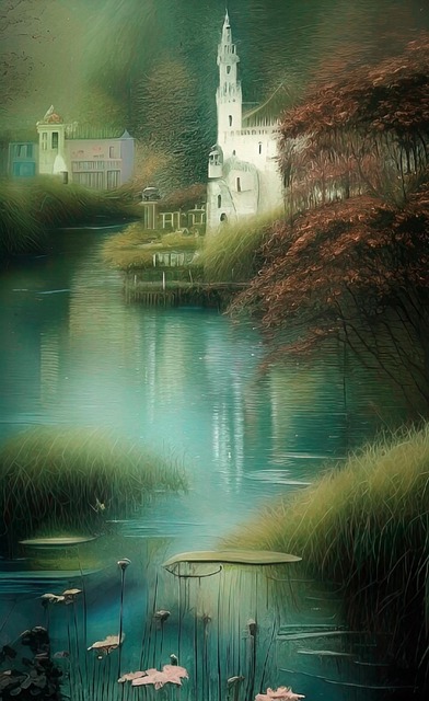 Free church village water illustration