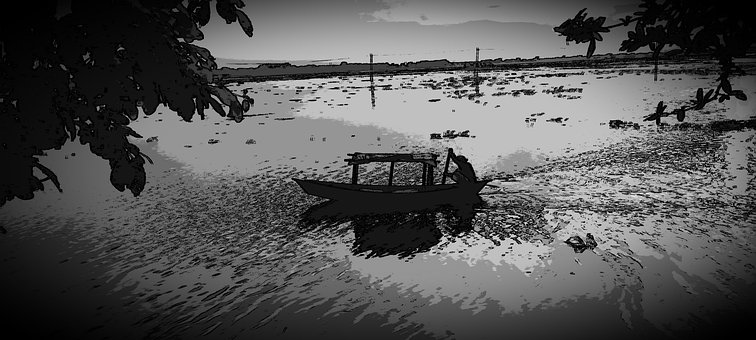 Barco, Rio, Natureza, Árvore, Vila