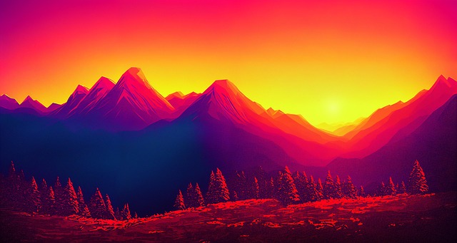 Free mountains sunset painting illustration