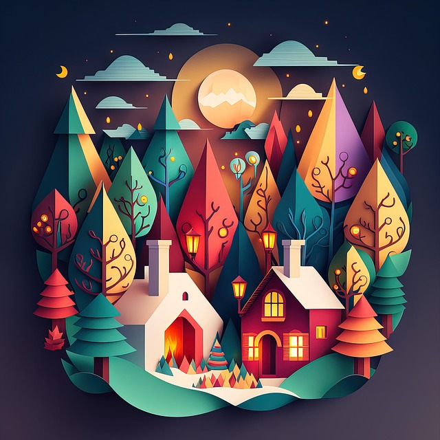 Free christmas cut paper acrylic painting illustration