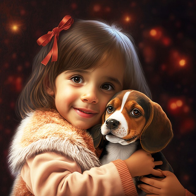 Free girl child beagle illustration