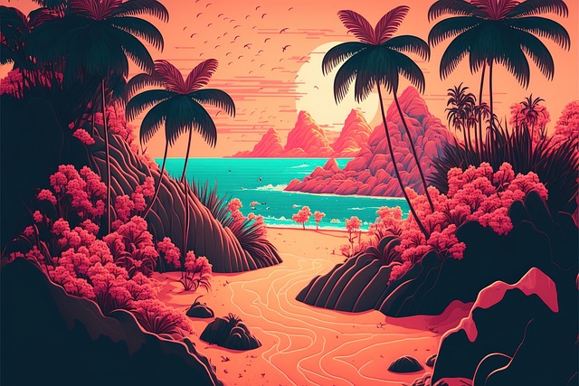 Download free HD stock image of Tropical Beach Free tropical beach sea illustration